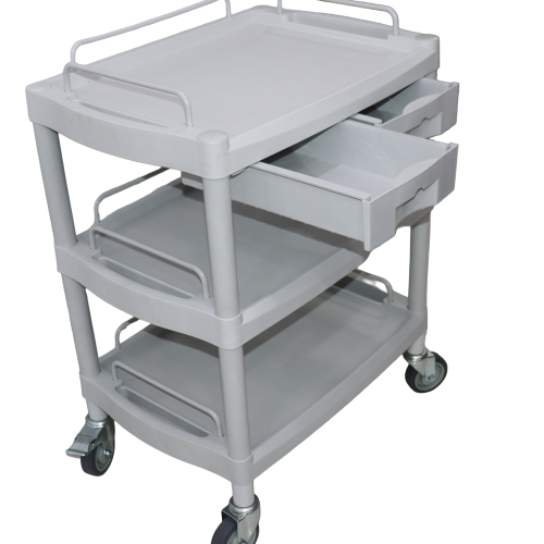 GUÉRIDON À 3 ÉTAGES AVEC 2 TIROIRS EN PLASTIQUE – GR43